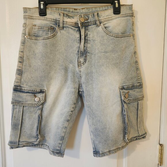 Share Women’s Y2K High Rise Cargo Denim Shorts Size L Utility Style Summer Casua - Picture 11 of 11